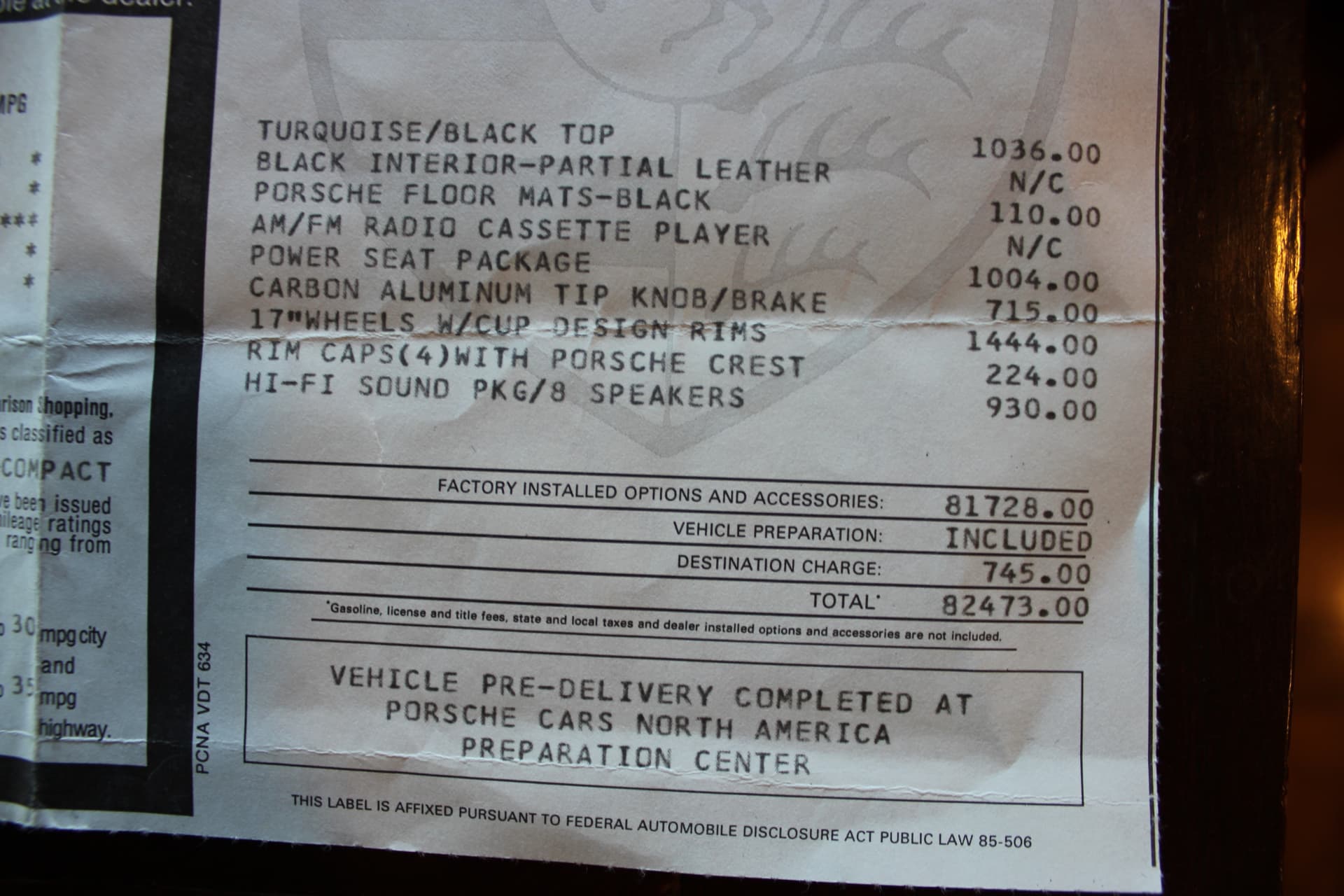 Window Sticker — Options