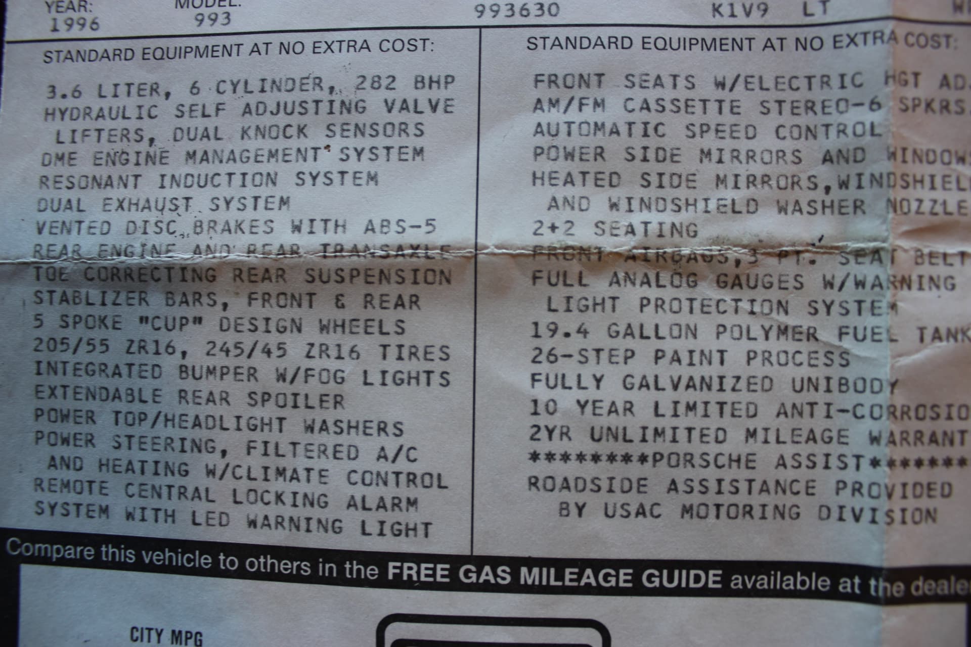 Standard Equipment List